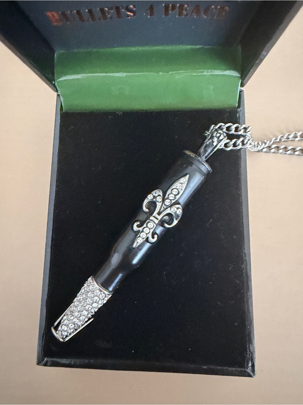 Black Swarovski Crystals bullet Fleur-de-Lis Pendant Necklace